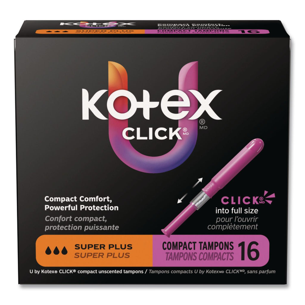 U by Kotex Click Compact Tampons, Super Plus Absorbency, 16/Pack, 8 Packs/Carton
