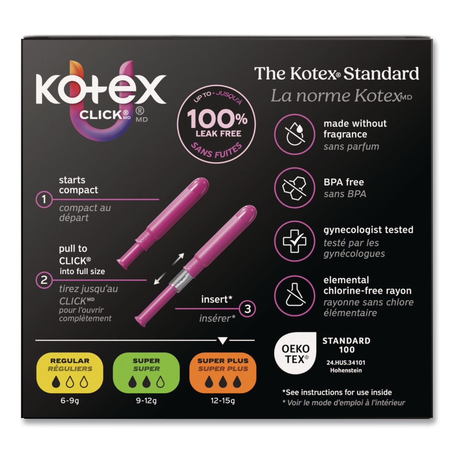 U by Kotex Click Compact Tampons, Super Plus Absorbency, 16/Pack, 8 Packs/Carton