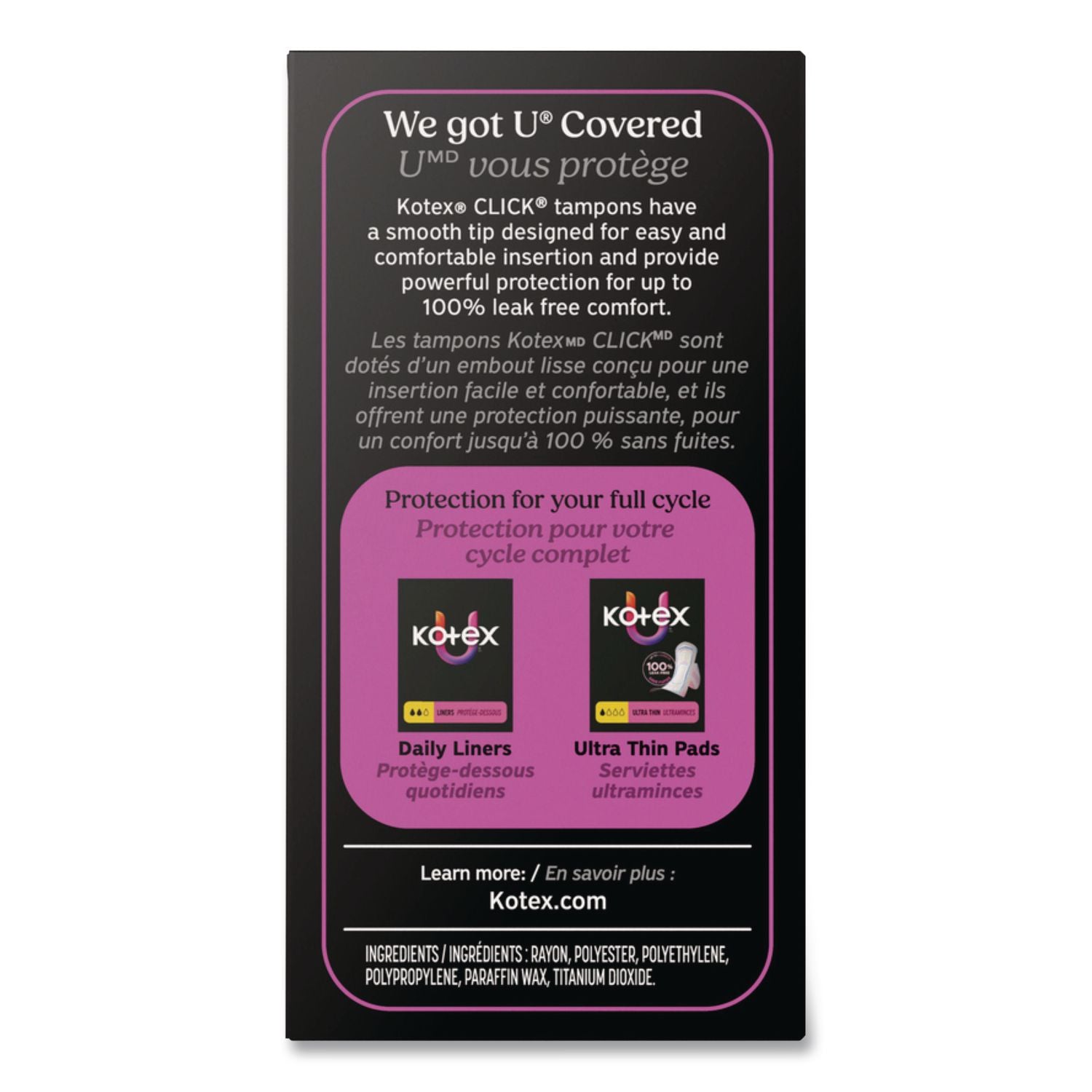 U by Kotex Click Compact Tampons, Super Plus Absorbency, 16/Pack, 8 Packs/Carton