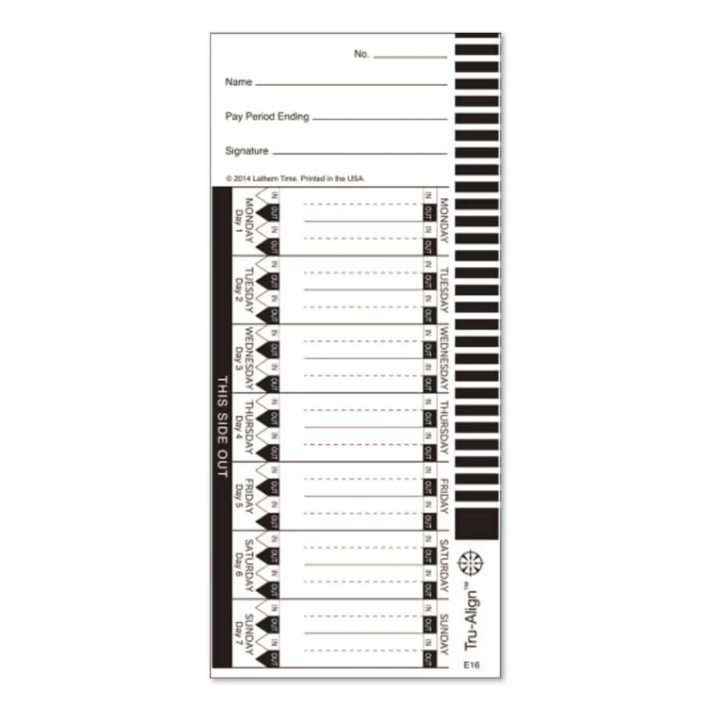 Time Clock Cards for Lathem Time 1600E, One Side, 4 x 9, 100/Pack