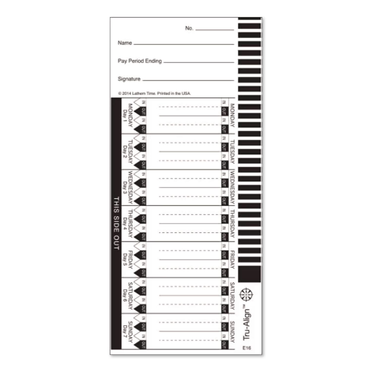 Time Clock Cards for Lathem Time 1600E, One Side, 4 x 9, 100/Pack