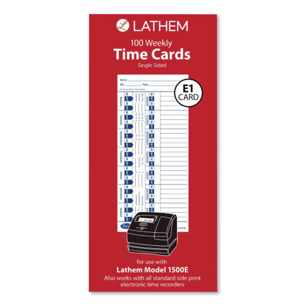 Time Clock Cards for Lathem Time E Series, One Side, 4 x 9, 100/Pack