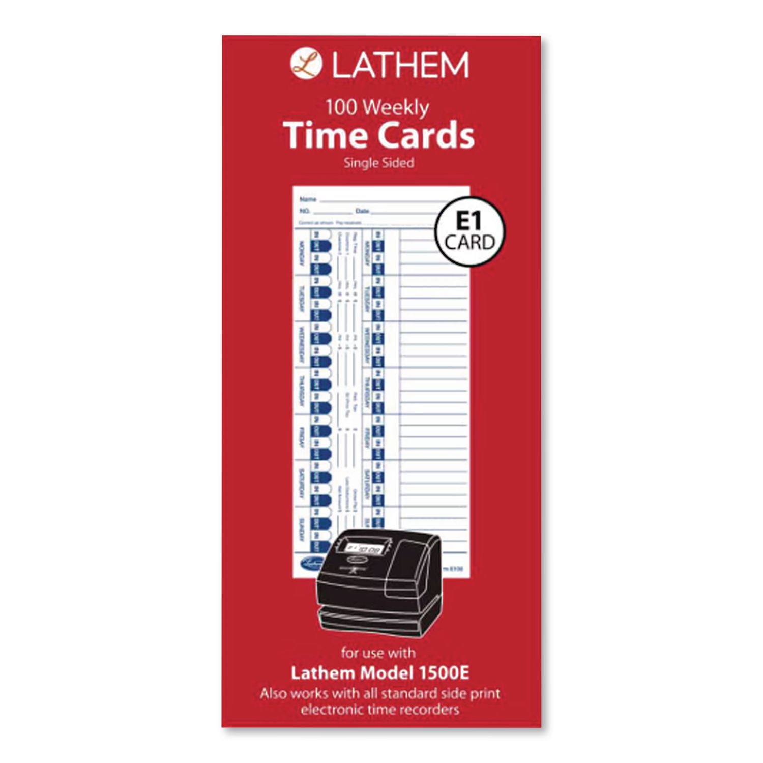 Time Clock Cards for Lathem Time E Series, One Side, 4 x 9, 100/Pack