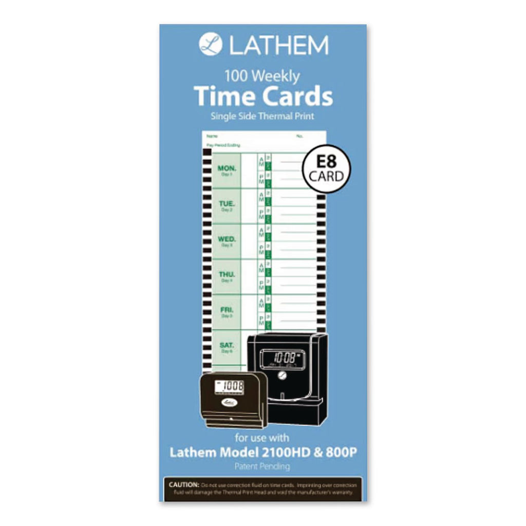 Time Clock Cards for Lathem Time 800P, One Side, 4 x 9, 100/Pack