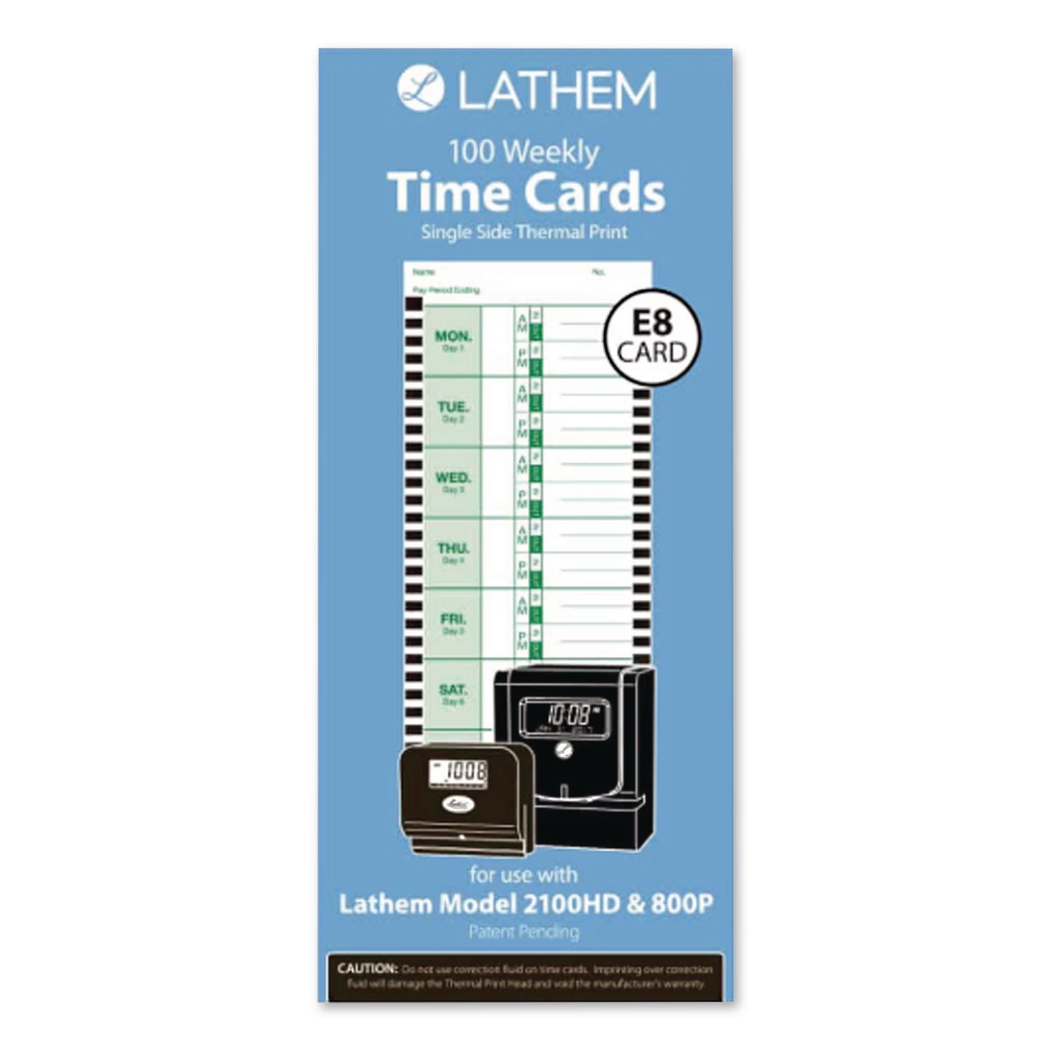 Time Clock Cards for Lathem Time 800P, One Side, 4 x 9, 100/Pack