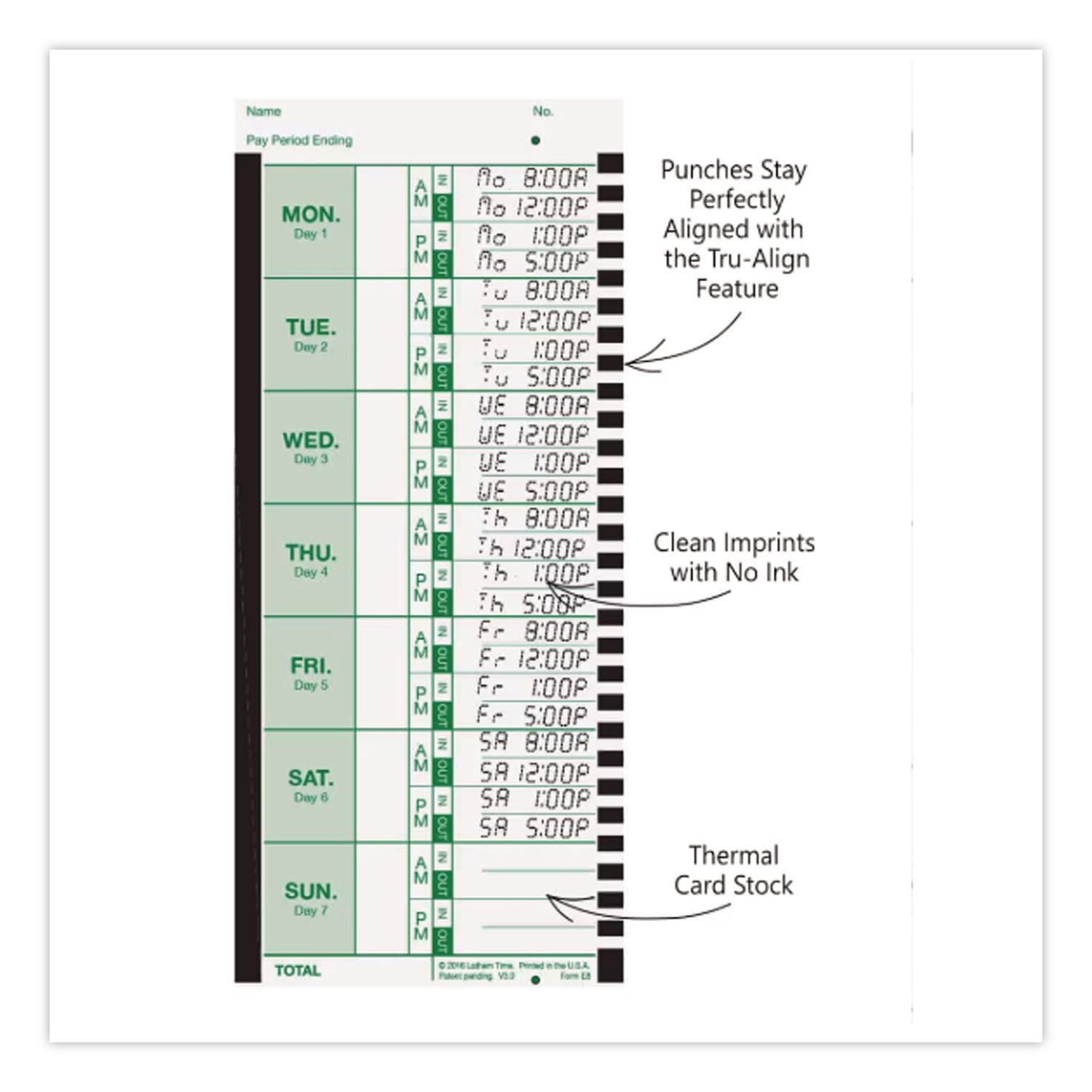 Time Clock Cards for Lathem Time 800P, One Side, 4 x 9, 100/Pack