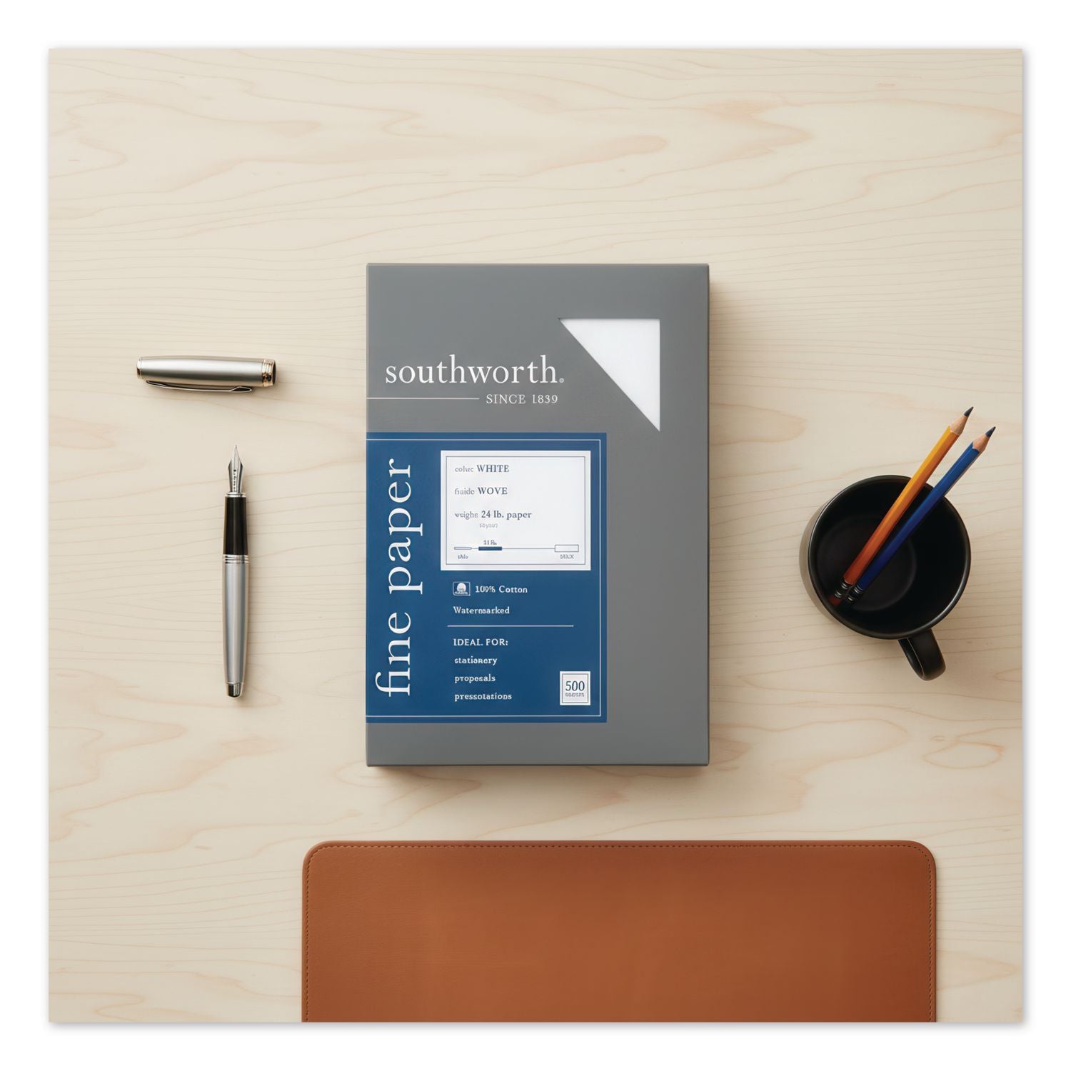 100% Cotton Business Paper, 95 Bright, 24 lb Bond Weight, 8.5 x 11, White, 500/Box