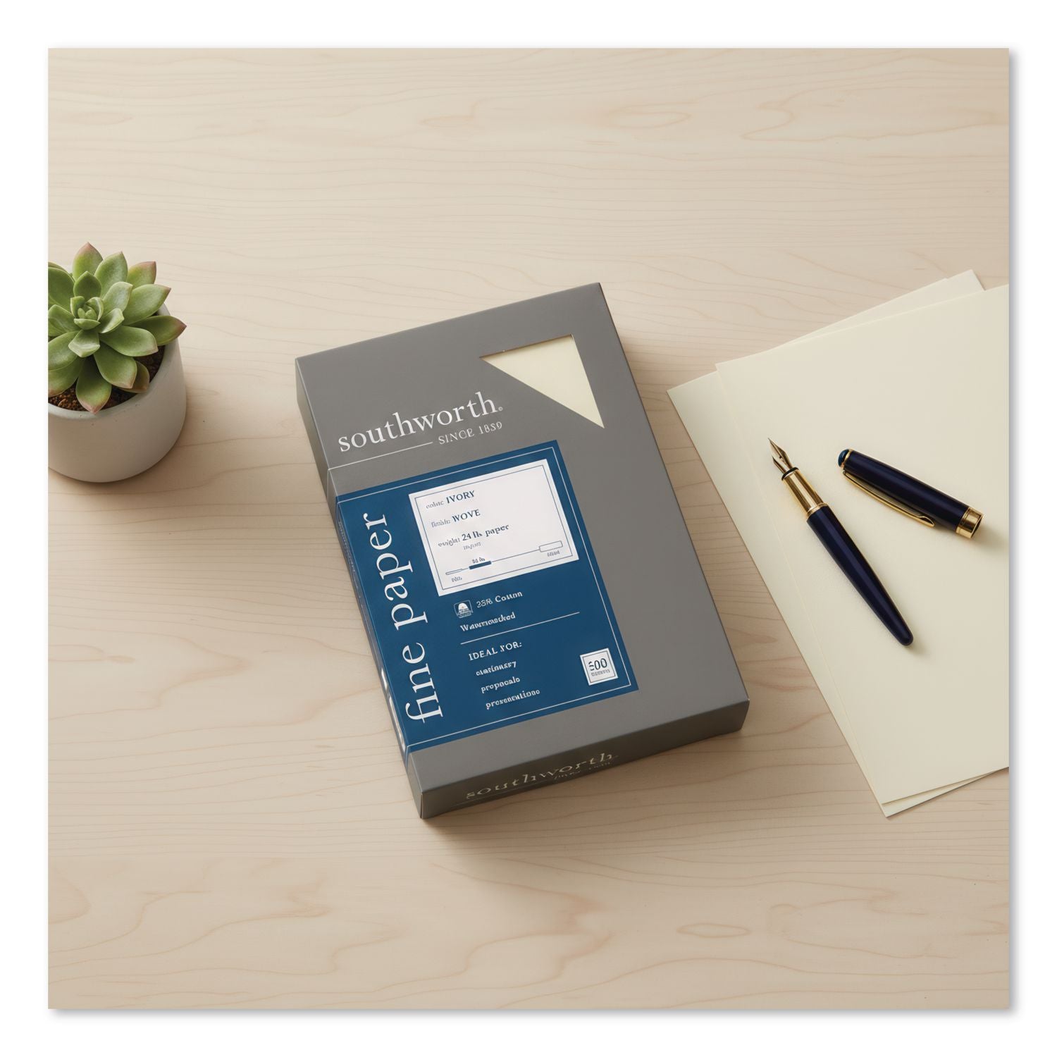 25% Cotton Business Paper, 95 Bright, 24 lb Bond Weight, 8.5 x 11, Ivory, 500 Sheets/Ream