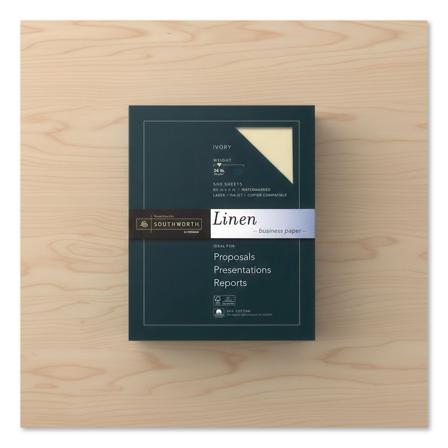25% Cotton Linen Business Paper, 24 lb Bond Weight, 8.5 x 11, Ivory, 500/Ream