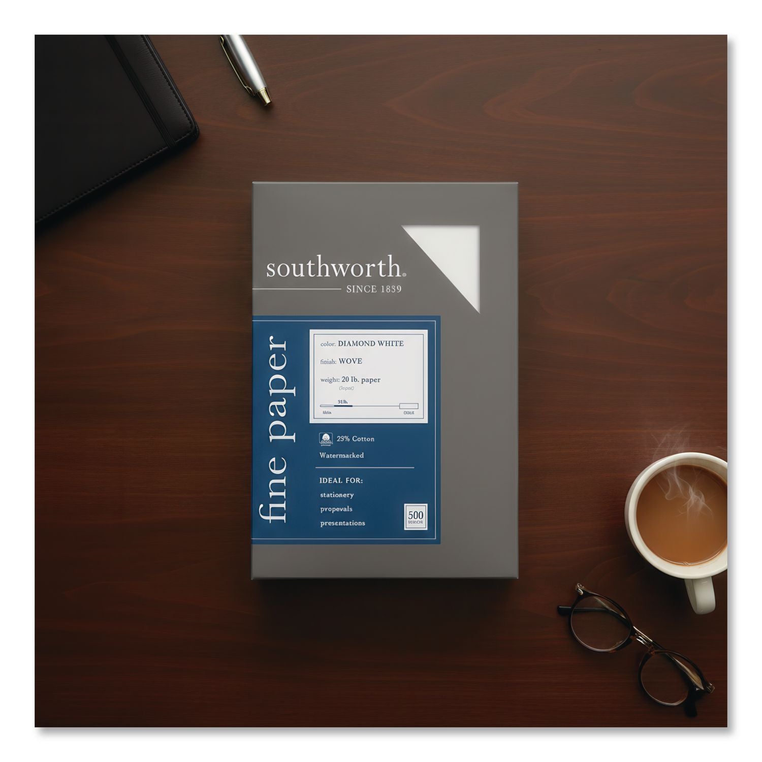 25% Cotton Diamond White Business Paper, 95 Bright, 20 lb Bond Weight, 8.5 x 11, 500/Ream