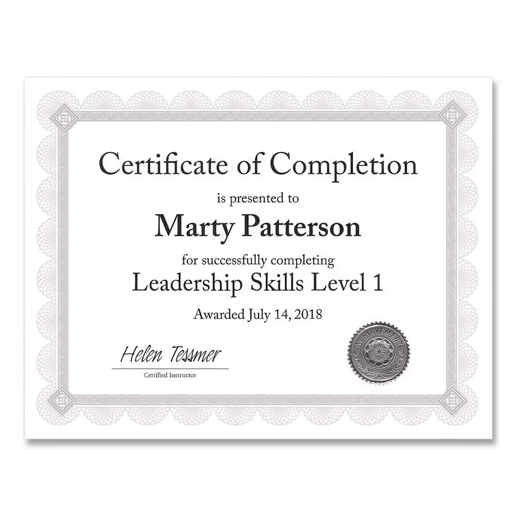 Premium Certificates, 8.5 x 11, White/Silver with Spiro Silver Foil Border,15/Pack