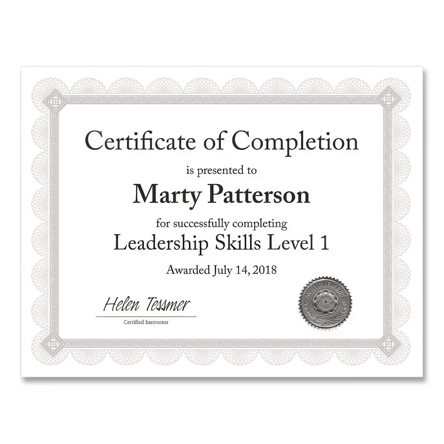 Premium Certificates, 8.5 x 11, White/Silver with Spiro Silver Foil Border,15/Pack