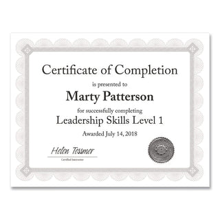 Premium Certificates, 8.5 x 11, White/Silver with Spiro Silver Foil Border,15/Pack