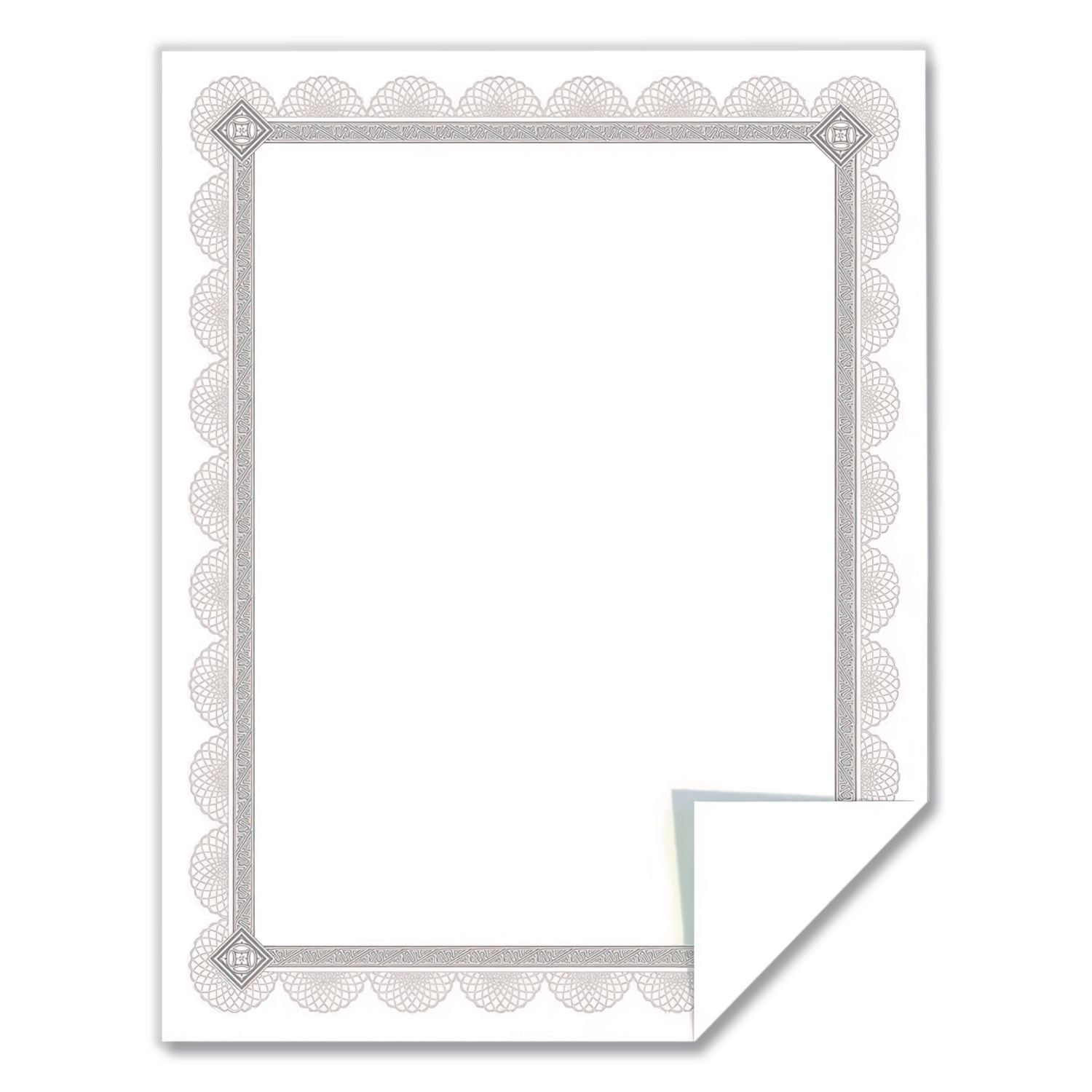 Premium Certificates, 8.5 x 11, White/Silver with Spiro Silver Foil Border,15/Pack