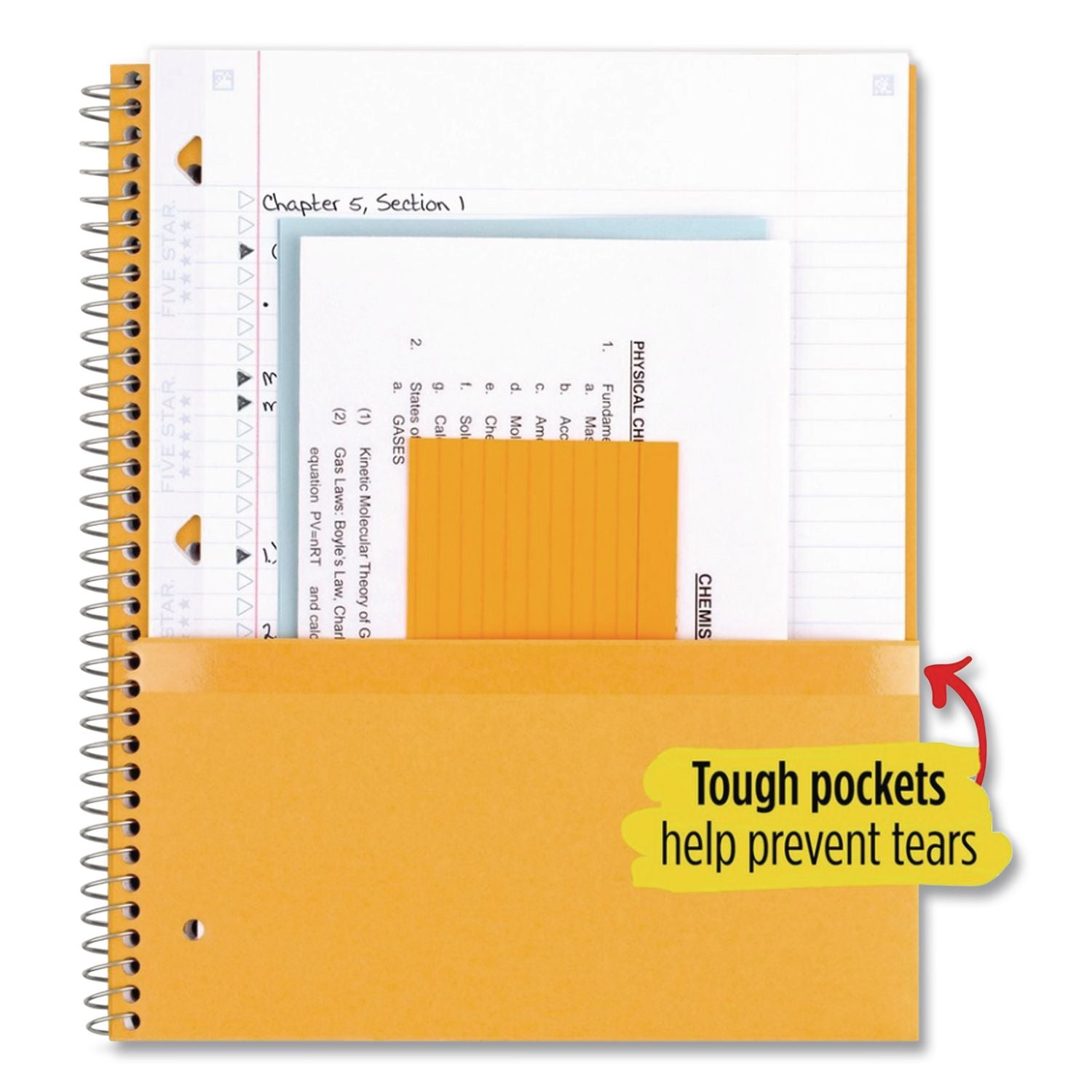 Five Star Notebook - 5 Subject(s) - 200 Sheets - Wire Bound - College Ruled - 3 Hole(s) - Letter - 8 1/2" x 11" - Black Cover - Bleed Resistant, Pocket, Perforated, Water Resistant, Spiral Lock, Acid-free, Pocket Divider - 1 Each