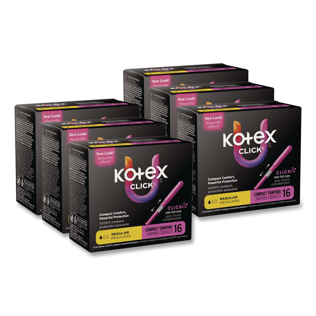 U by Kotex Click Compact Tampons, Regular, 16/Pack, 8 Packs/Carton