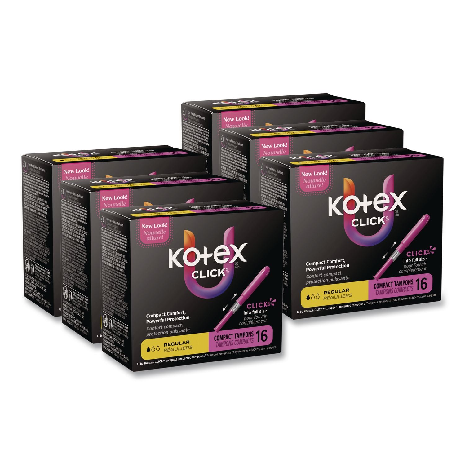 U by Kotex Click Compact Tampons, Regular, 16/Pack, 8 Packs/Carton