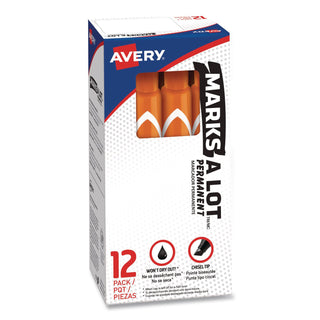 MARKS A LOT Large Desk-Style Permanent Marker, Broad Chisel Tip, Orange, Dozen (8883)