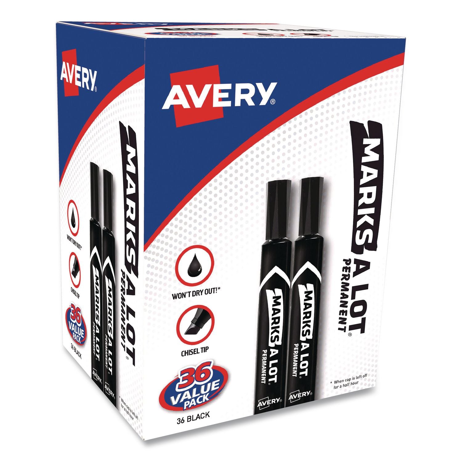 MARKS A LOT Large Desk-Style Permanent Marker Value Pack, Broad Chisel Tip, Black, 36/Pack (98206)