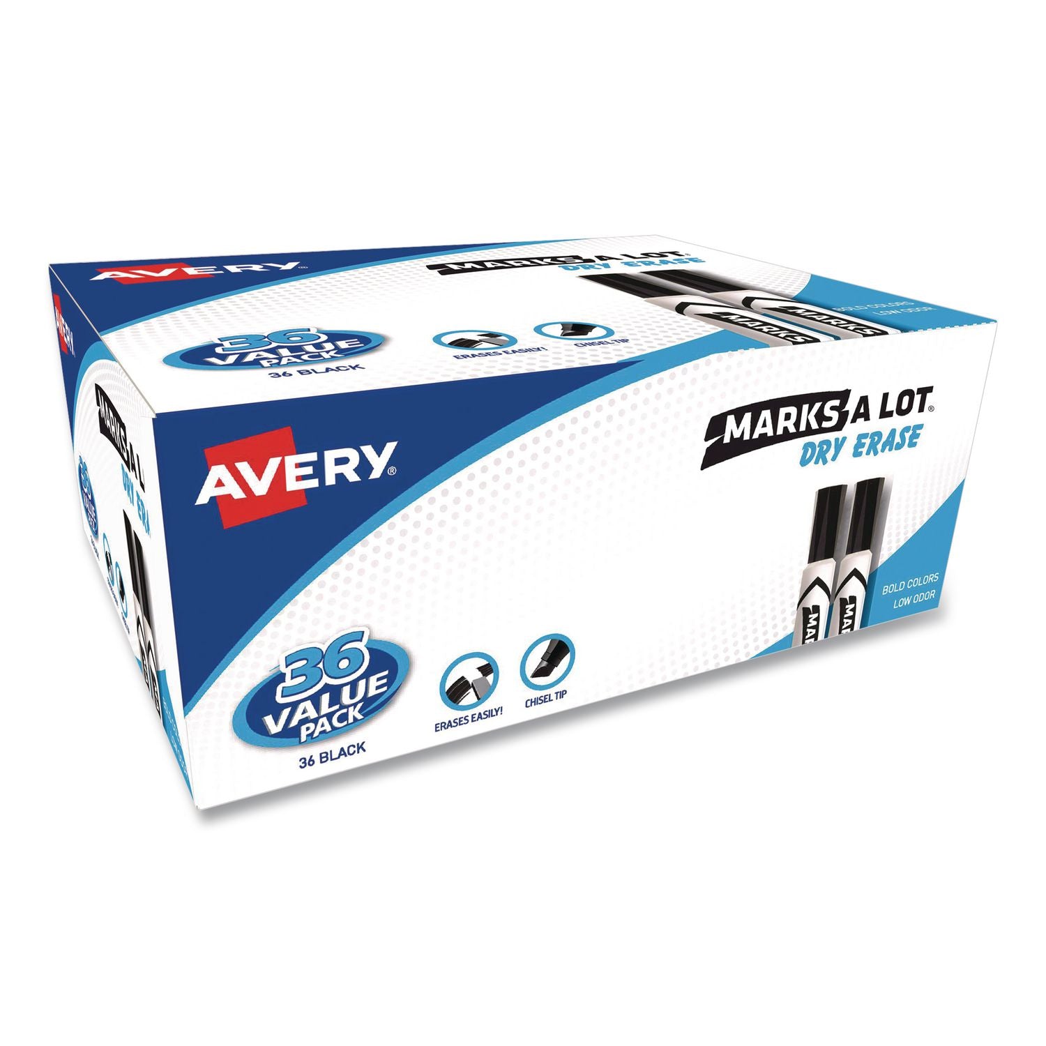 MARKS A LOT Desk-Style Dry Erase Marker Value Pack, Broad Chisel Tip, Black, 36/Pack (98207)