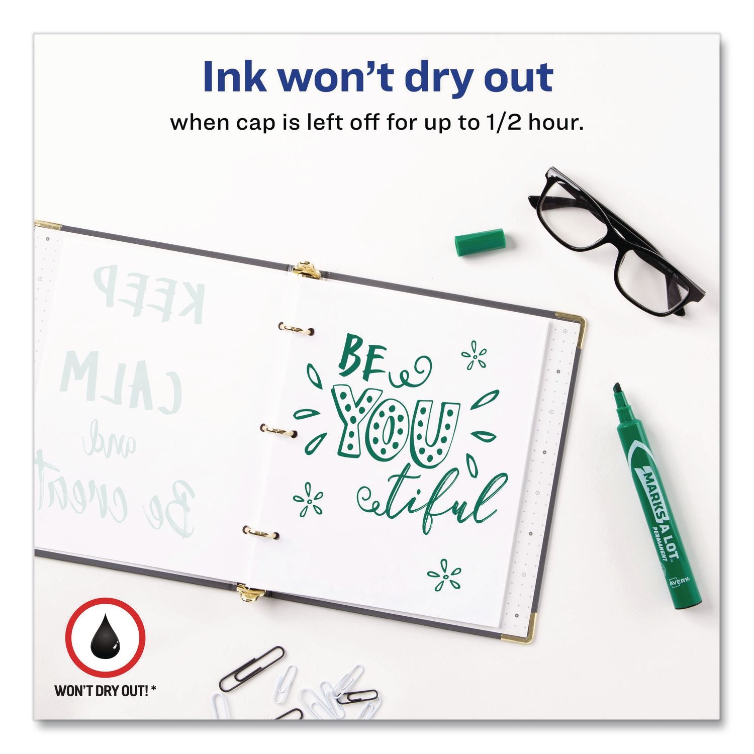 MARKS A LOT Large Desk-Style Permanent Marker, Broad Chisel Tip, Green, Dozen (8885)