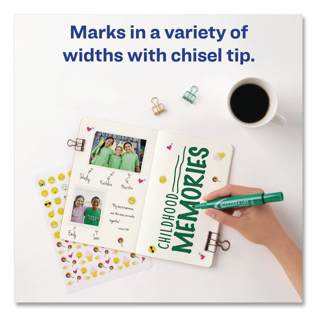 MARKS A LOT Regular Desk-Style Permanent Marker, Broad Chisel Tip, Green, Dozen (7885)