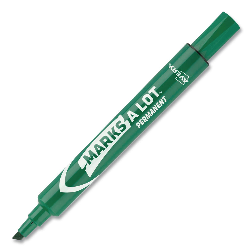MARKS A LOT Large Desk-Style Permanent Marker, Broad Chisel Tip, Green, Dozen (8885)