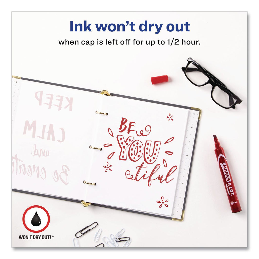 MARKS A LOT Large Desk-Style Permanent Marker, Broad Chisel Tip, Red, Dozen (8887)