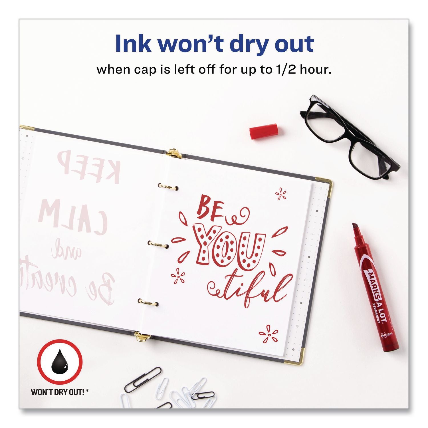 MARKS A LOT Large Desk-Style Permanent Marker, Broad Chisel Tip, Red, Dozen (8887)