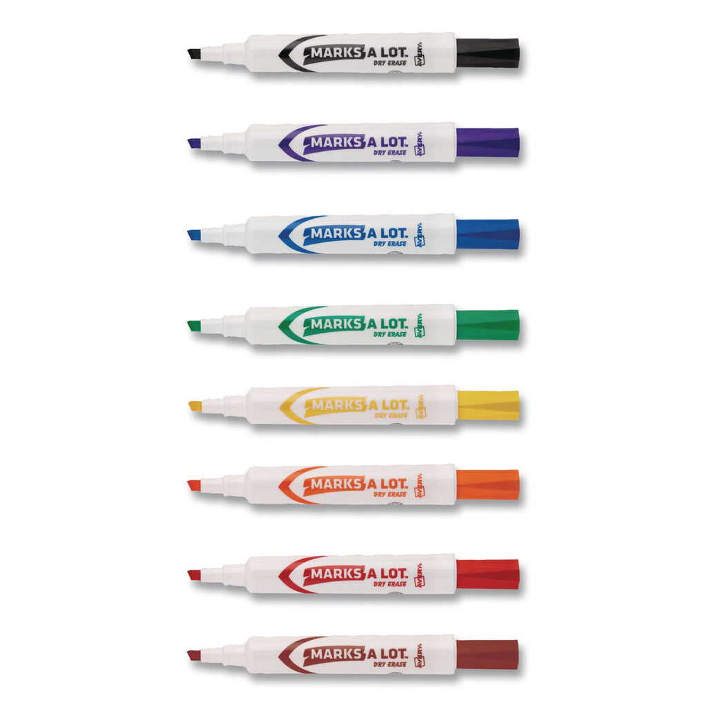 MARKS A LOT Desk-Style Dry Erase Marker, Broad Chisel Tip, Assorted Colors, 8/Set (24411)