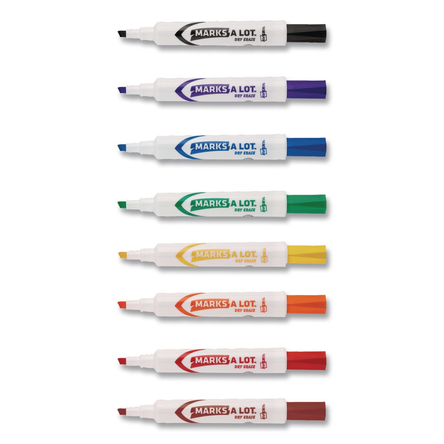 MARKS A LOT Desk-Style Dry Erase Marker, Broad Chisel Tip, Assorted Colors, 8/Set (24411)