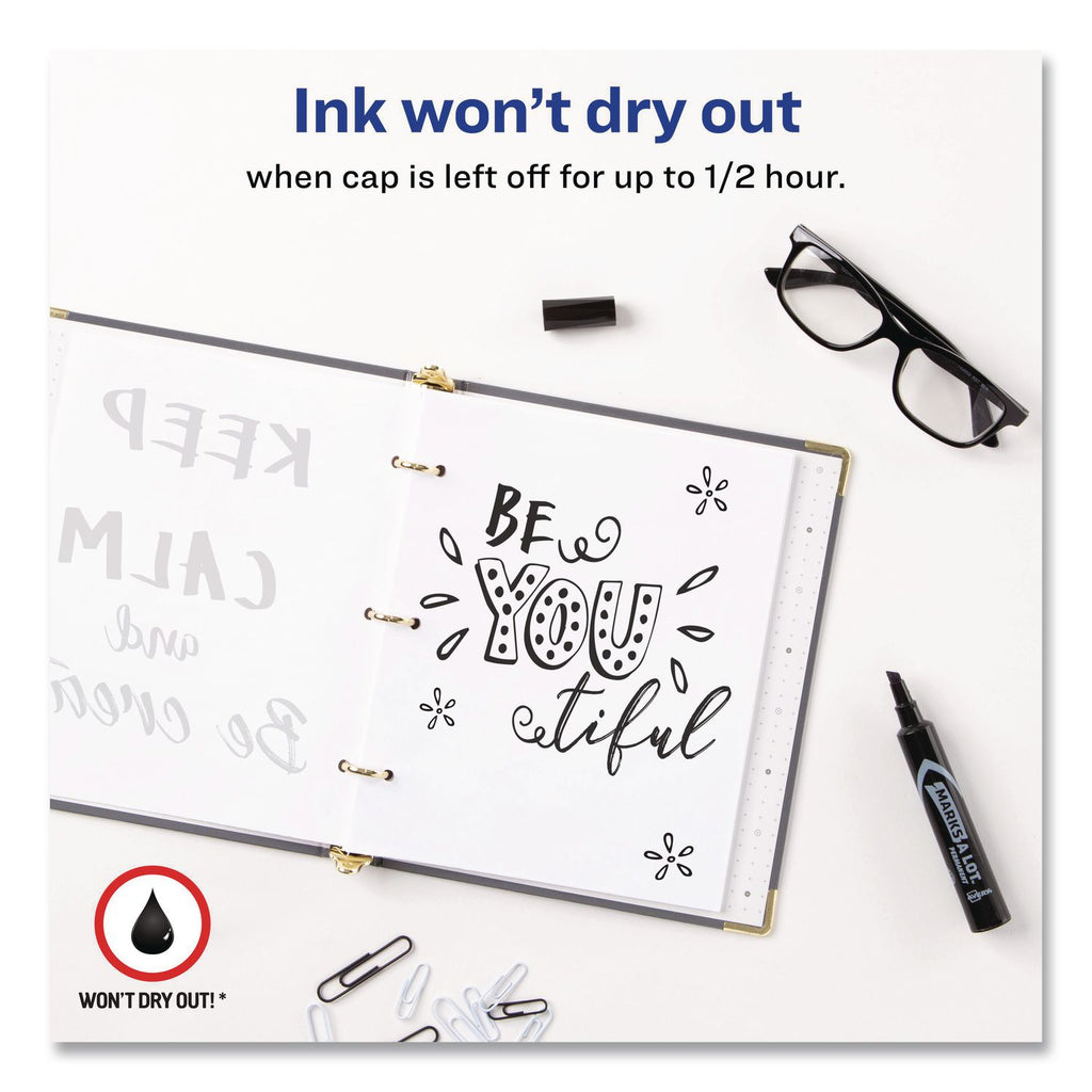 MARKS A LOT Regular Desk-Style Permanent Marker, Broad Chisel Tip, Black, Dozen (7888)