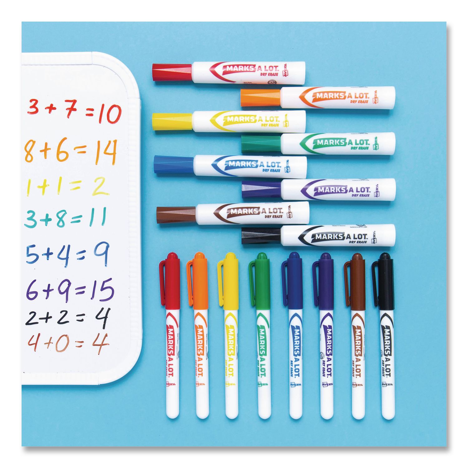MARKS A LOT Desk-Style Dry Erase Marker, Broad Chisel Tip, Assorted Colors, 8/Set (24411)