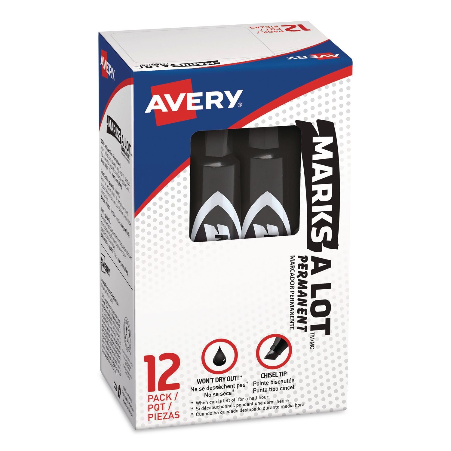 MARKS A LOT Regular Desk-Style Permanent Marker, Broad Chisel Tip, Black, Dozen (7888)