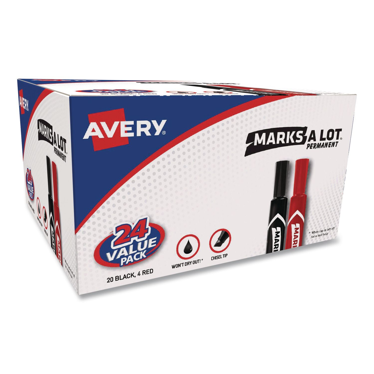MARKS A LOT Regular Desk-Style Permanent Marker Value Pack, Broad Chisel Tip, Assorted Colors, 24/Pack (98187)