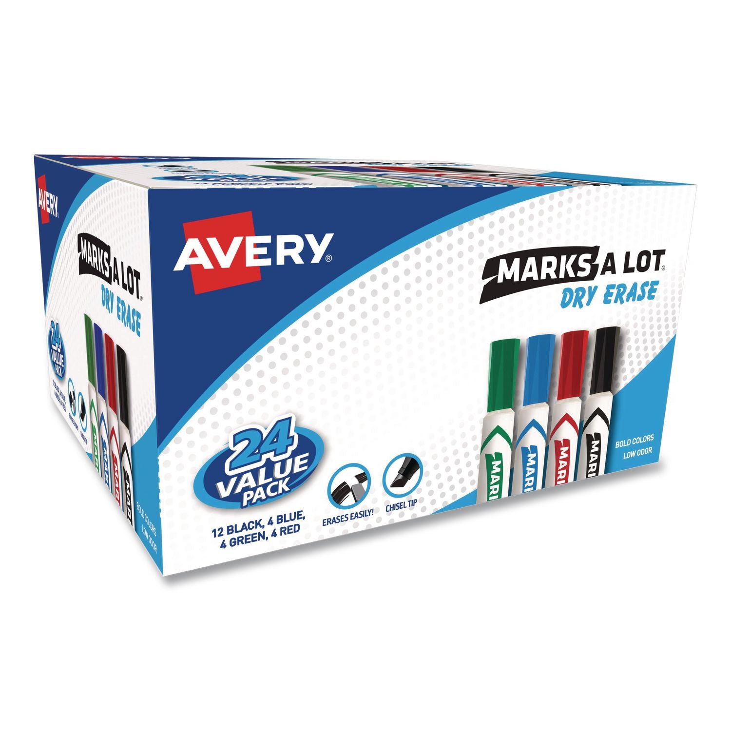 MARKS A LOT Desk-Style Dry Erase Marker Value Pack, Broad Chisel Tip, Assorted Colors, 24/Pack (98188)