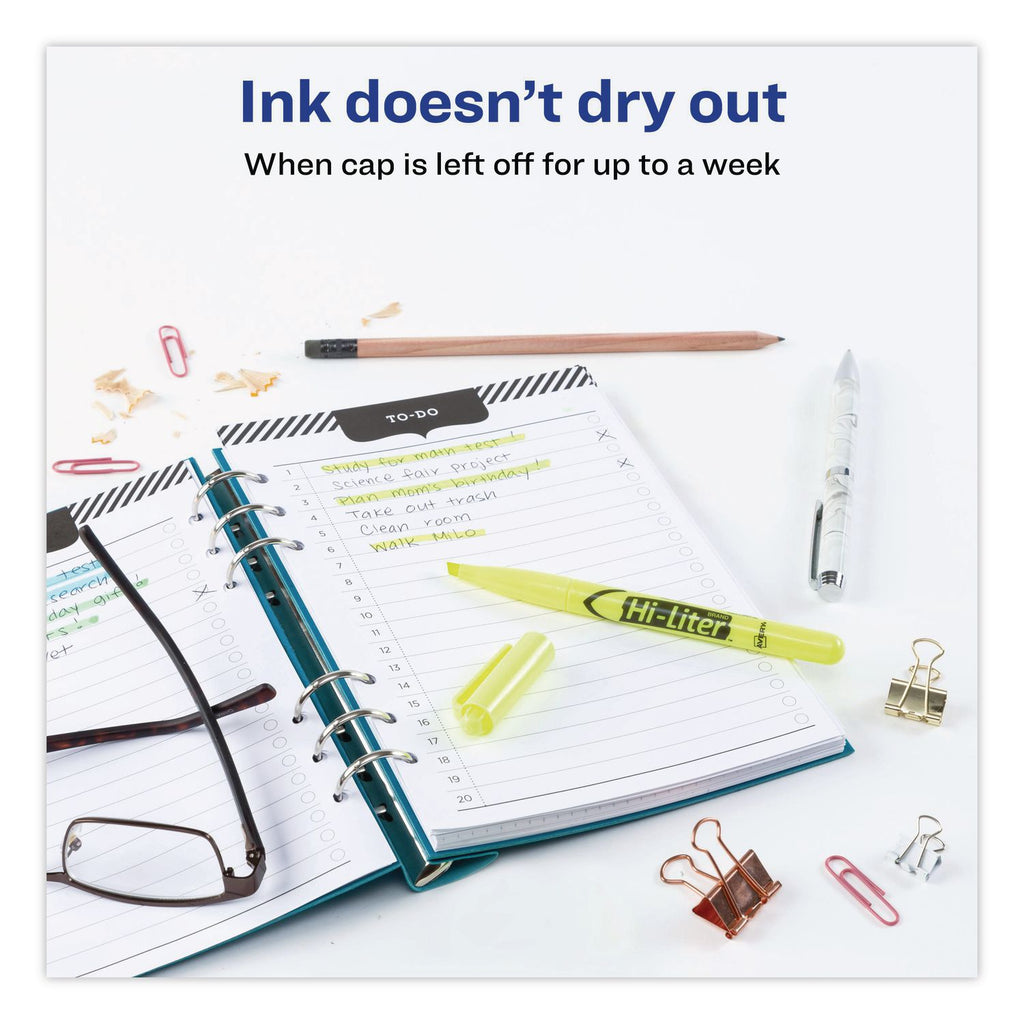 HI-LITER Pen-Style Highlighters, Fluorescent Yellow Ink, Chisel Tip, Yellow/Black Barrel, Dozen