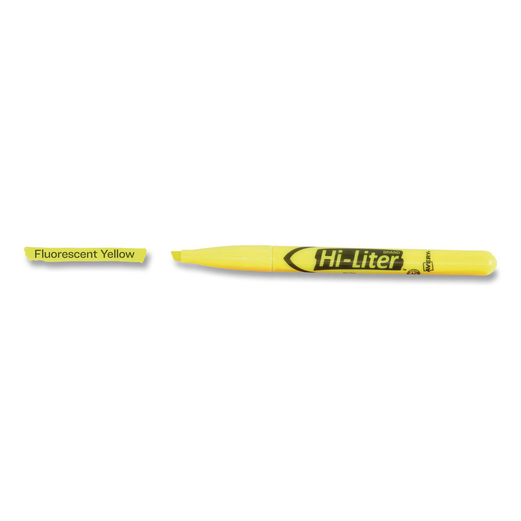 HI-LITER Pen-Style Highlighters, Fluorescent Yellow Ink, Chisel Tip, Yellow/Black Barrel, Dozen