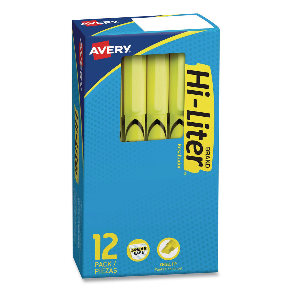 HI-LITER Pen-Style Highlighters, Fluorescent Yellow Ink, Chisel Tip, Yellow/Black Barrel, Dozen