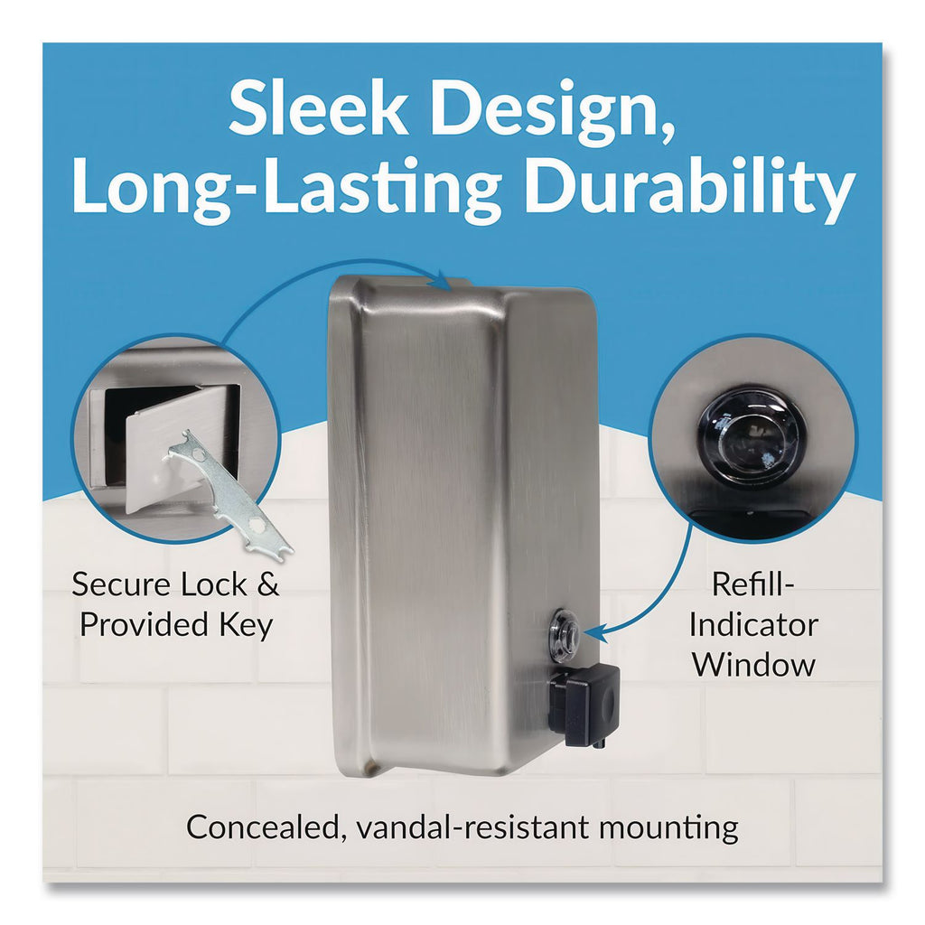 ClassicSeries Surface-Mounted Soap Dispenser, 40 oz, 4.75 x 3.5 x 8.13, Stainless Steel