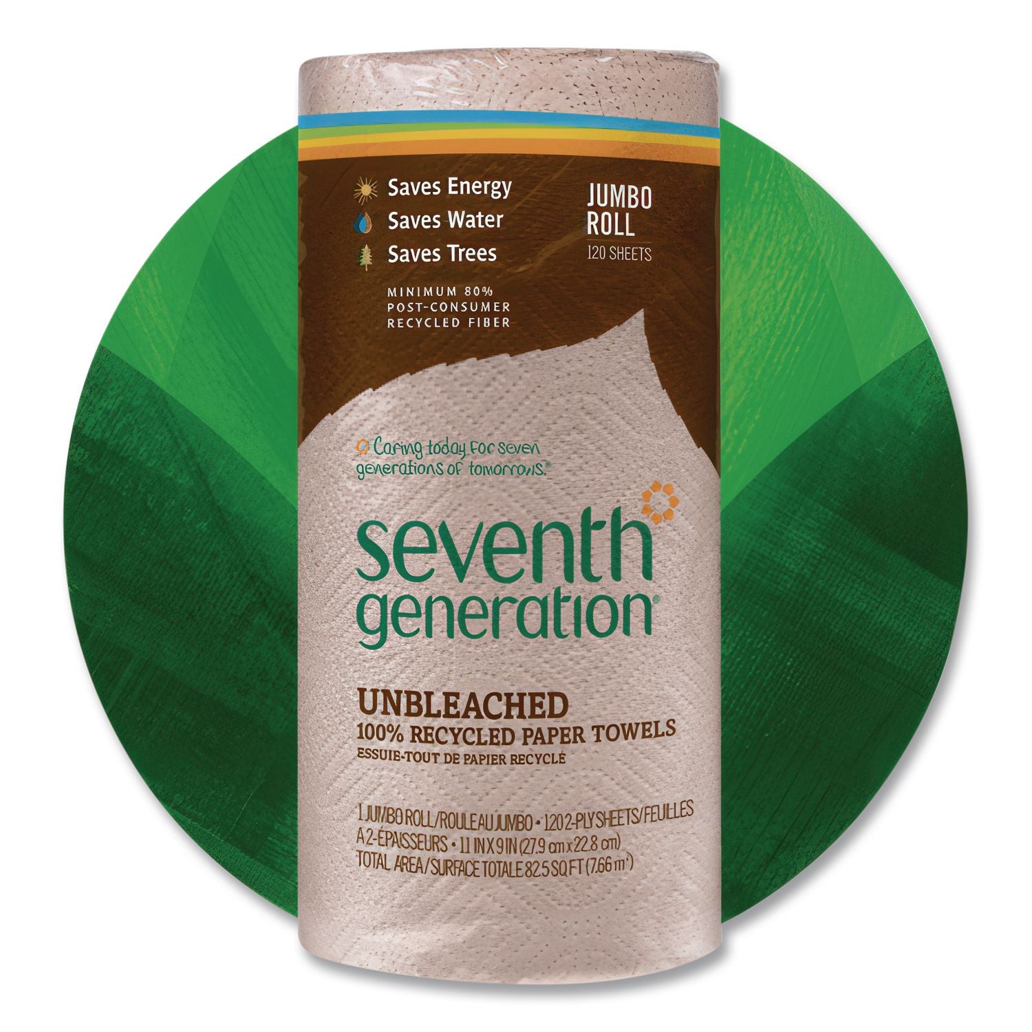 Natural Unbleached 100% Recycled Paper Kitchen Towel Rolls, 2-Ply, 11 x 9, 120/Roll, 6 Rolls/Pack
