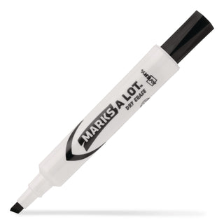 MARKS A LOT Desk-Style Dry Erase Marker, Broad Chisel Tip, Black, Dozen (24408)