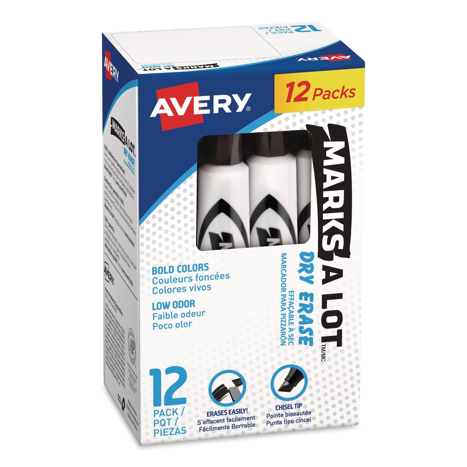 MARKS A LOT Desk-Style Dry Erase Marker, Broad Chisel Tip, Black, Dozen (24408)