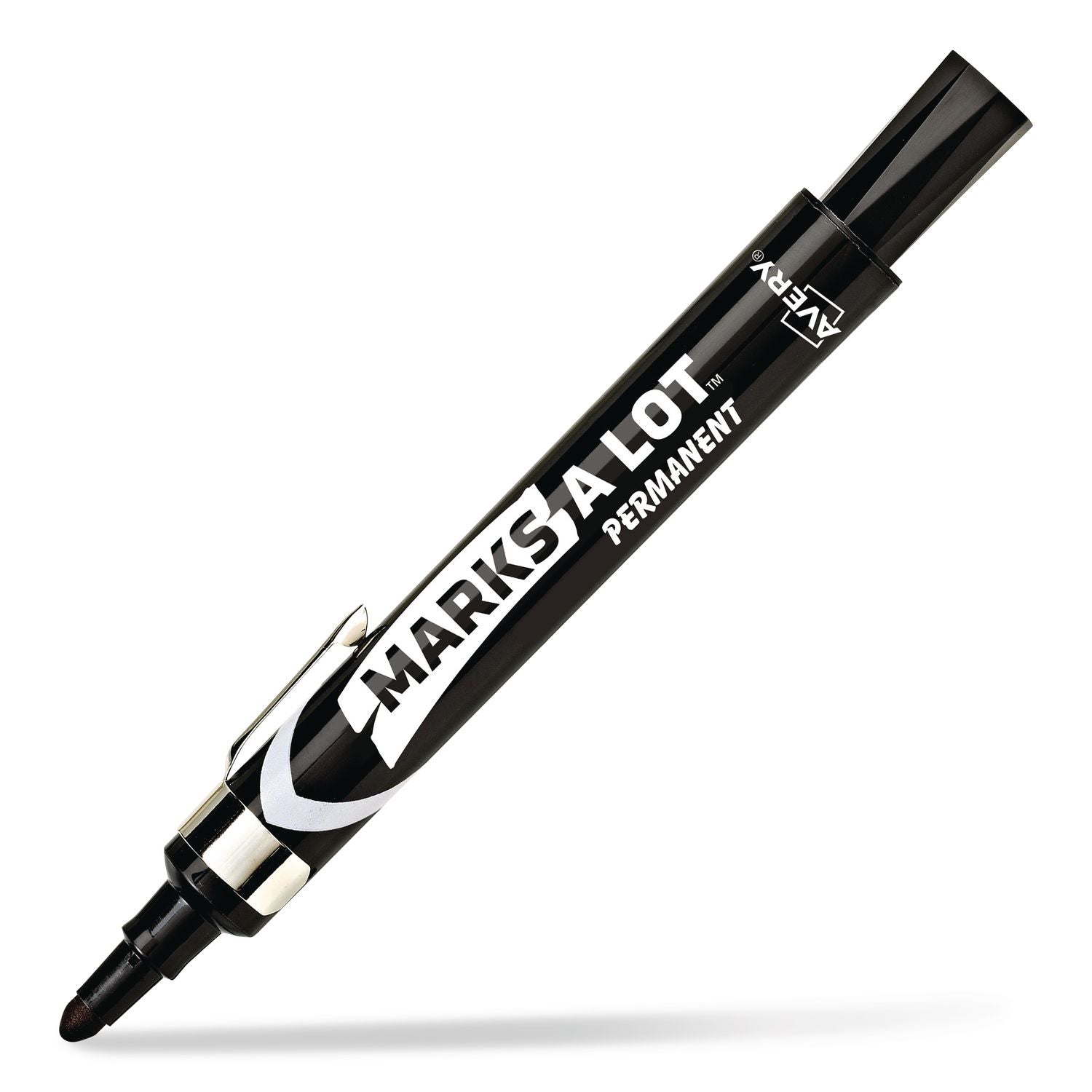 MARKS A LOT Large Desk-Style Permanent Marker with Metal Pocket Clip, Broad Bullet Tip, Black, Dozen (24878)