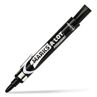 MARKS A LOT Large Desk-Style Permanent Marker with Metal Pocket Clip, Broad Bullet Tip, Black, Dozen (24878)