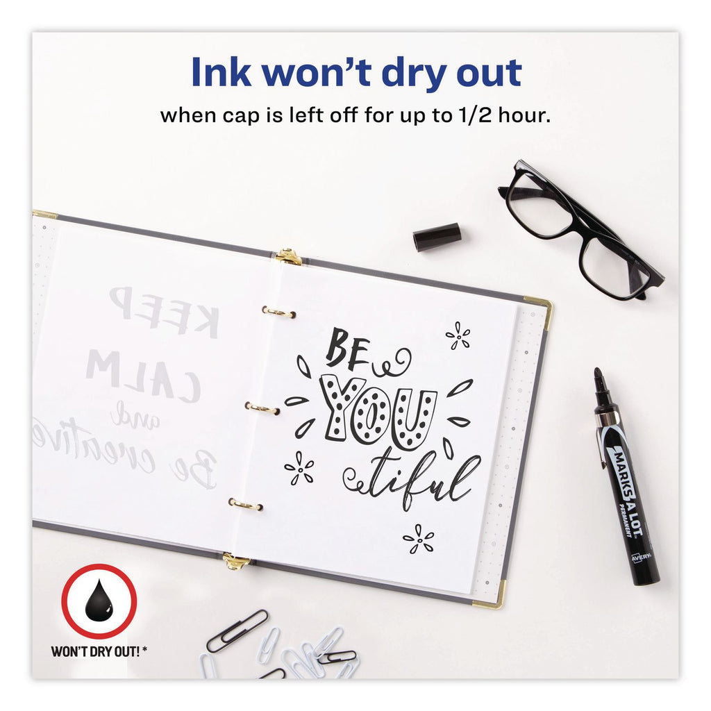 MARKS A LOT Large Desk-Style Permanent Marker with Metal Pocket Clip, Broad Bullet Tip, Black, Dozen (24878)