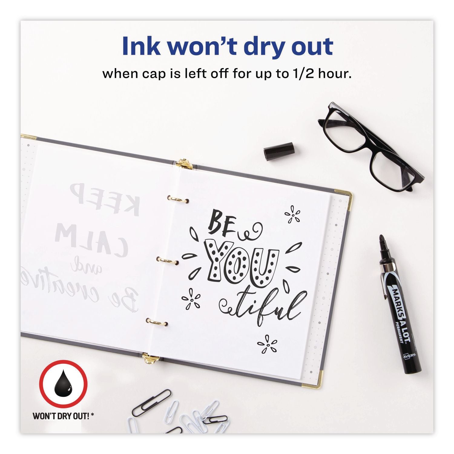 MARKS A LOT Large Desk-Style Permanent Marker with Metal Pocket Clip, Broad Bullet Tip, Black, Dozen (24878)