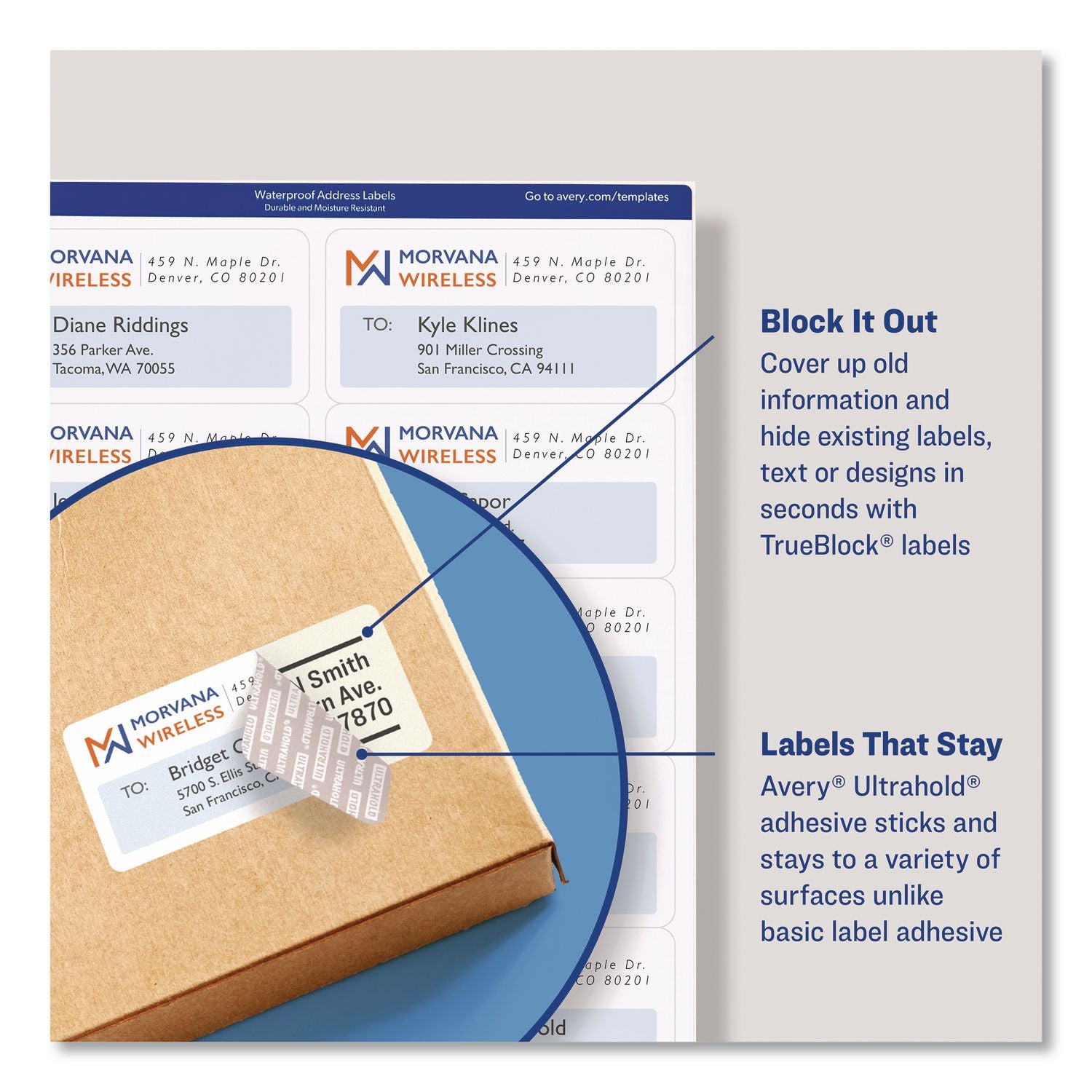 Avery Waterproof Shipping Labels with Ultrahold Permanent Adhesive, 5-1/2" x 8-1/2" , 20 Labels for Laser Printers (15516) - Avery 5-1/2" x 8-1/2" Labels, Ultrahold, 20 Labels (15516)