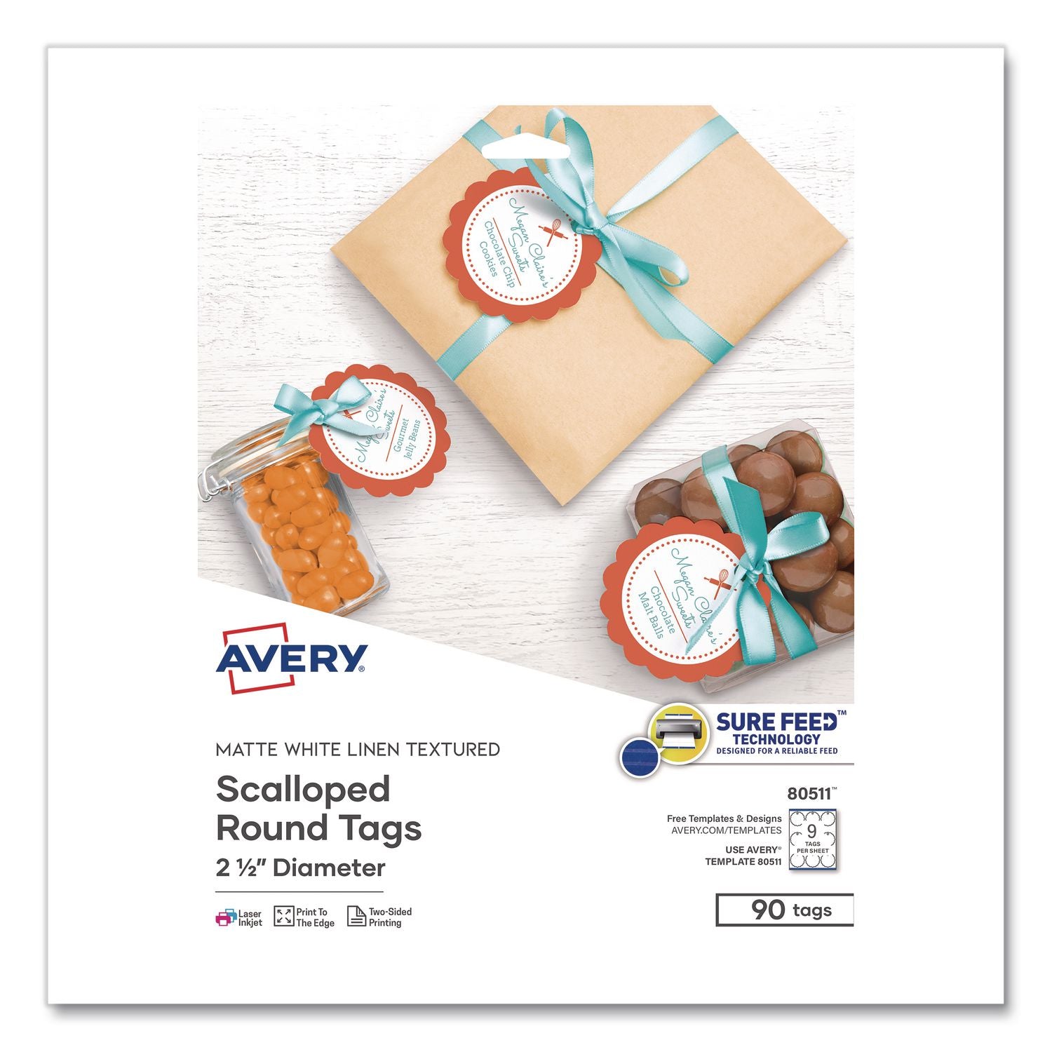Avery Textured Round Scallop Tags - 2.50" Diameter - Round Scallop - 5 / Carton - Card Stock, Metal - White
