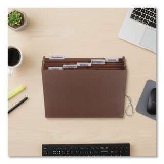 Six-Pocket Subject File with Insertable Tabs, 5.25" Expansion, 6 Sections, Elastic Cord, 1/5-Cut Tabs, Letter Size, Redrope